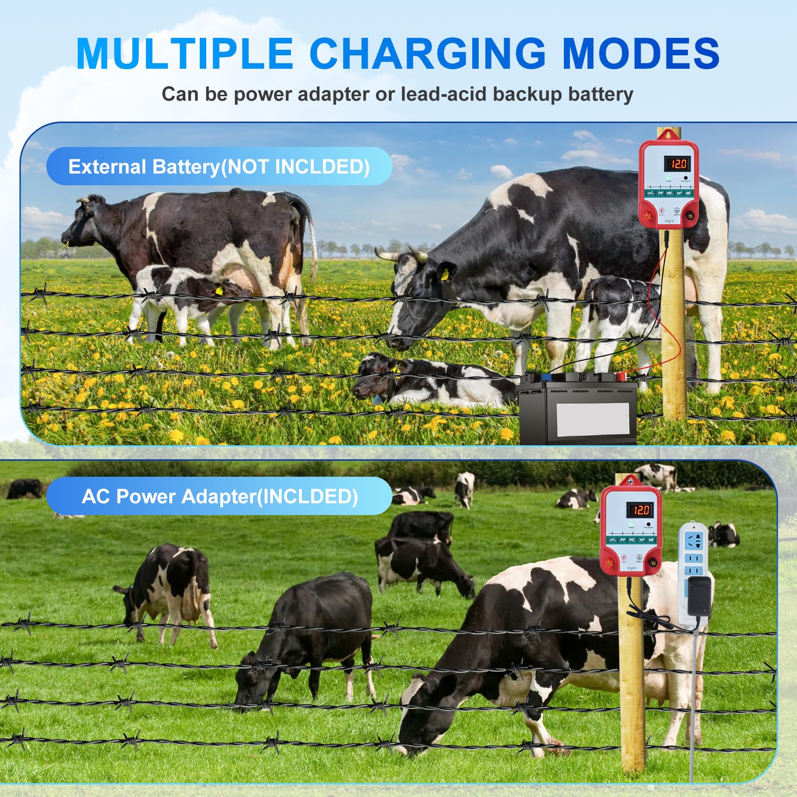 15KM Recinzione elettrica per animali,2J Pastore elettrico con display LED,Recinto elettrico per Galline Pecore maiali Volpi Mucche,Per azienda agrico