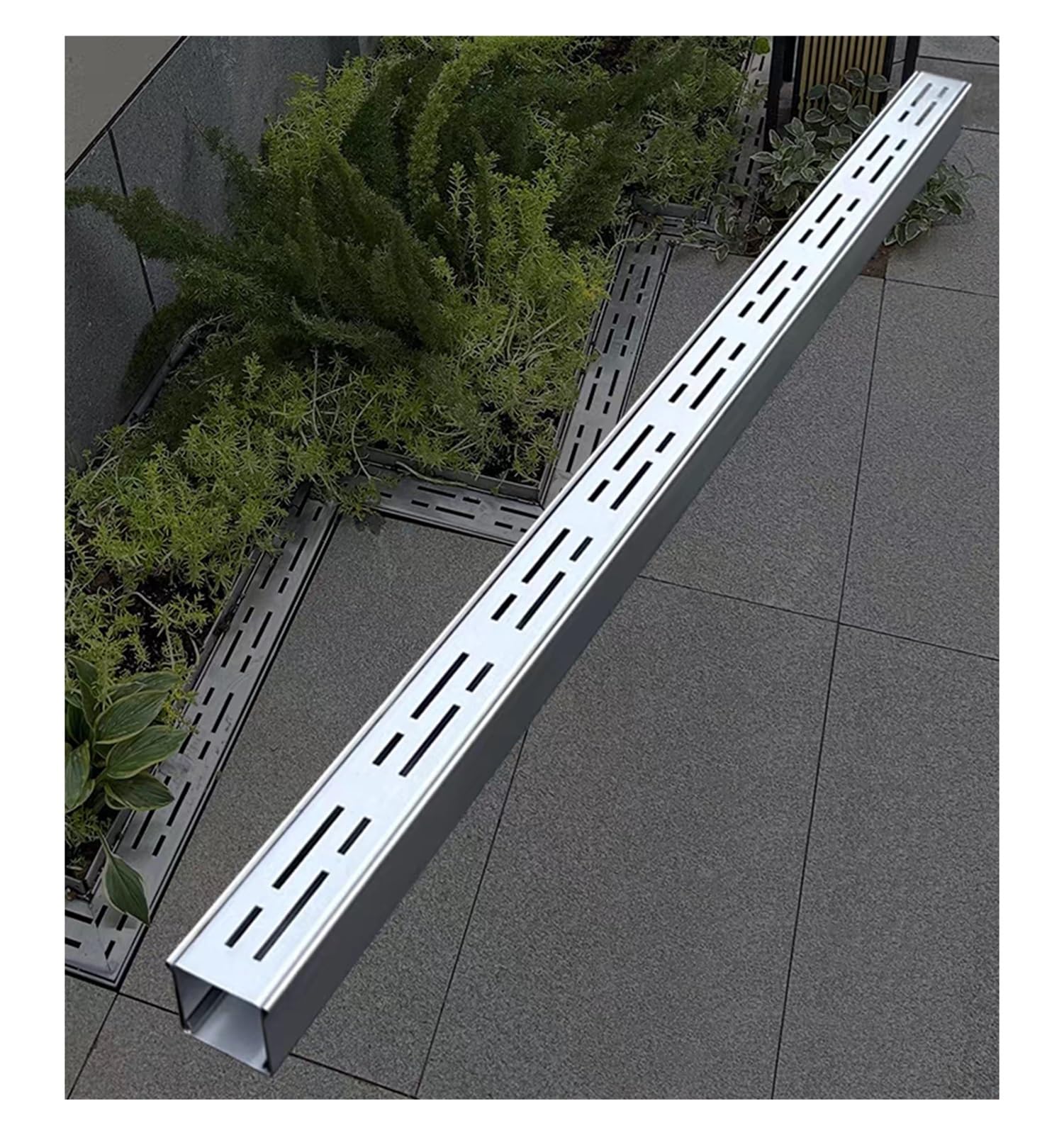 Canaleta Desague De Acero Inoxidable 304, Exterior Estrecho Canal De Drenaje De Tormentas, Para Jardín Patios Baños Garajes Calzadas(100x10x3cm)