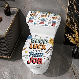 Funny Words Toilet Lid Cover and Tank Cover Set, 2 Pieces Stretch Toilet Covers, Elastic Fit for Round, U-Shaped & Elongated Toilets Bathroom Decor Cartoon Orange Blue Luck