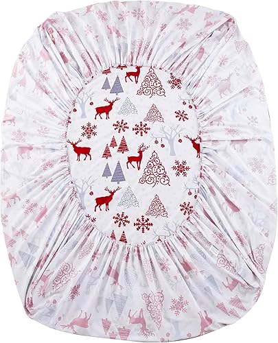 Miniatura 6 de Juego de sábanas de Navidad, tamaño Queen, diseño de ciervos, árboles de Navidad, juego de sábanas de 4 piezas de hombre de jengibre con sábana