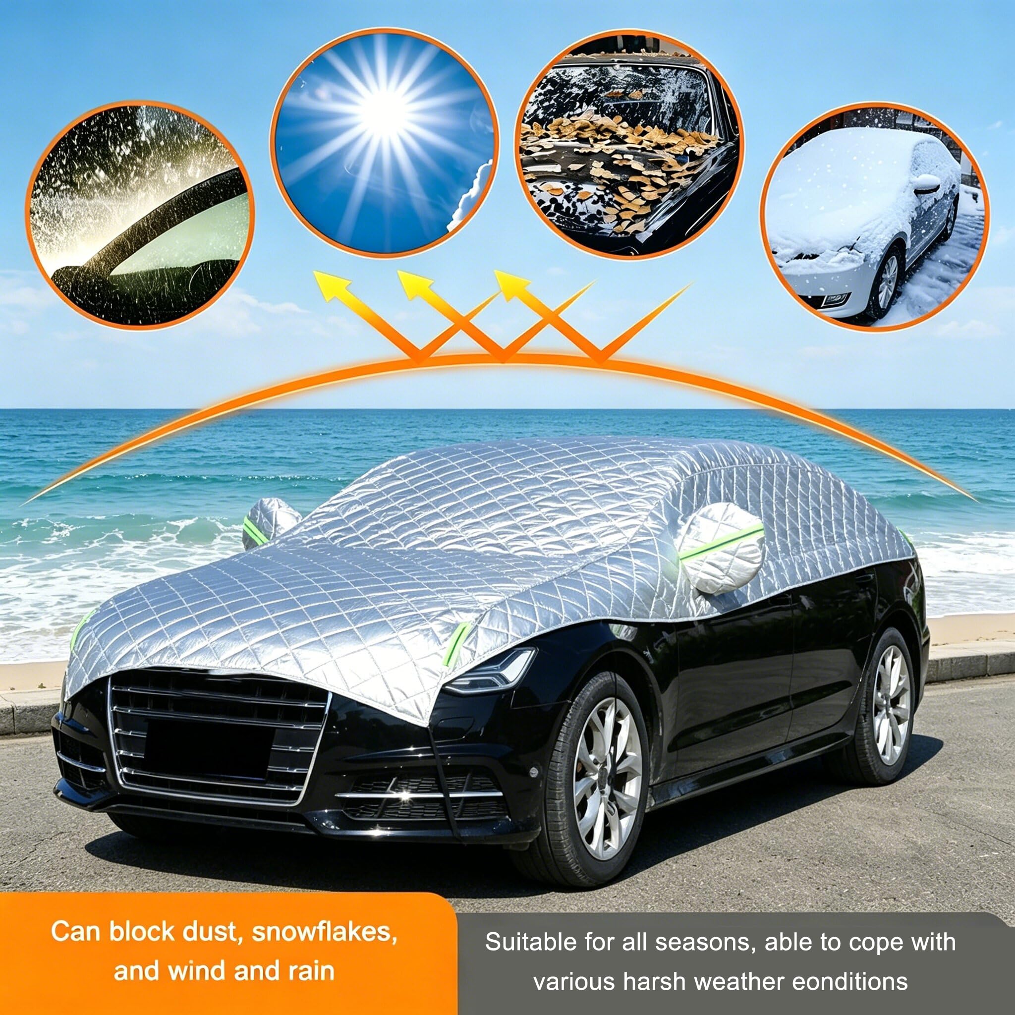 Generico Copertura Antigrandine Parziale per Auto,Protezione Rinforzata per Parabrezza,Copertura Parziale Impermeabile E Resistente Ai Raggi UV,per Veicoli Interni Ed Esterni,Nero,Fit Sedan