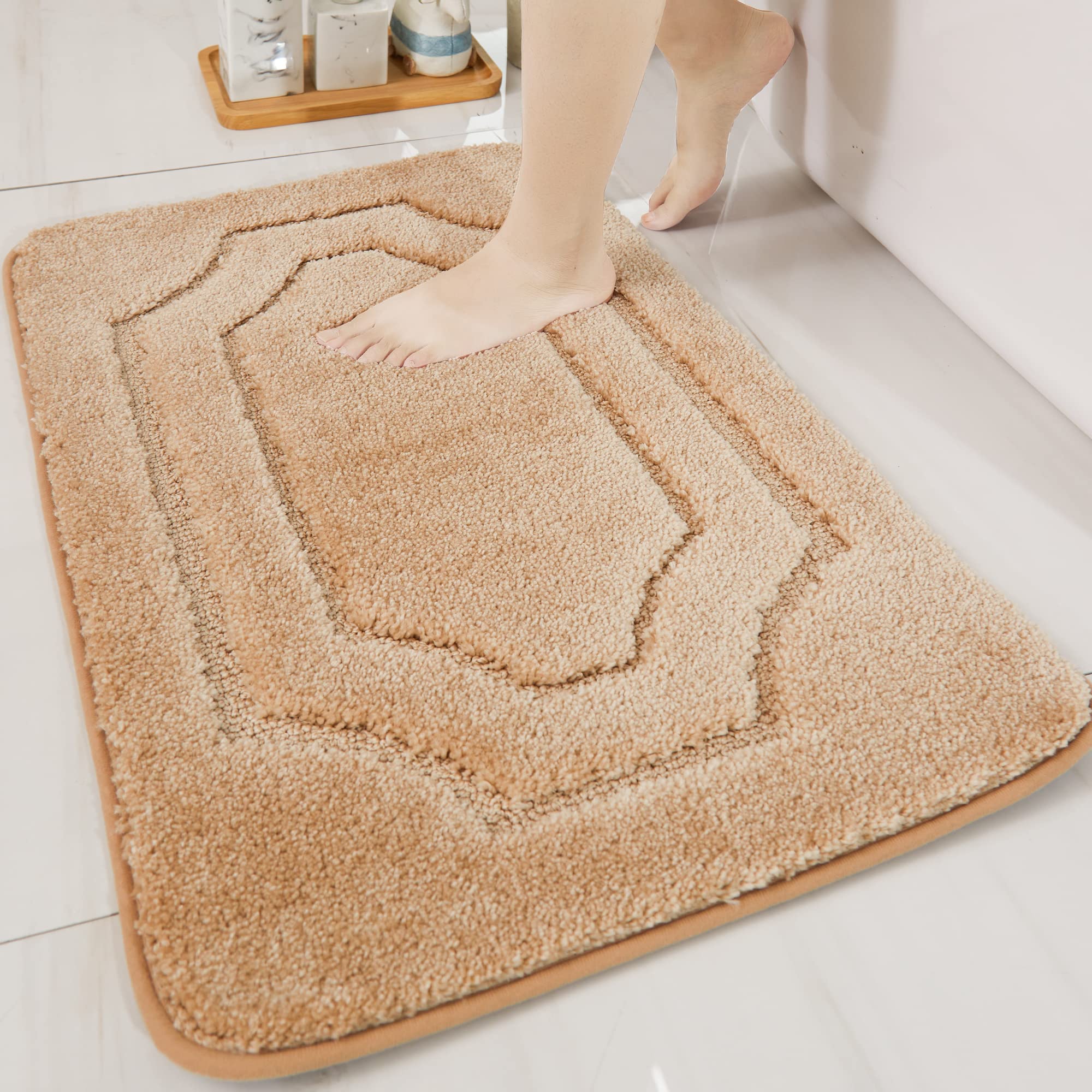 BEQHAUSEBathroom-Rug-Non Slip-Bath Mat-Soft and Absorbent-Shower Mat-Polyester Bath Mats for Bathroom Machine Washable Bathroom Rugs Beige Bathroom Rug for Shower Sink Bathtub, 20"x32"