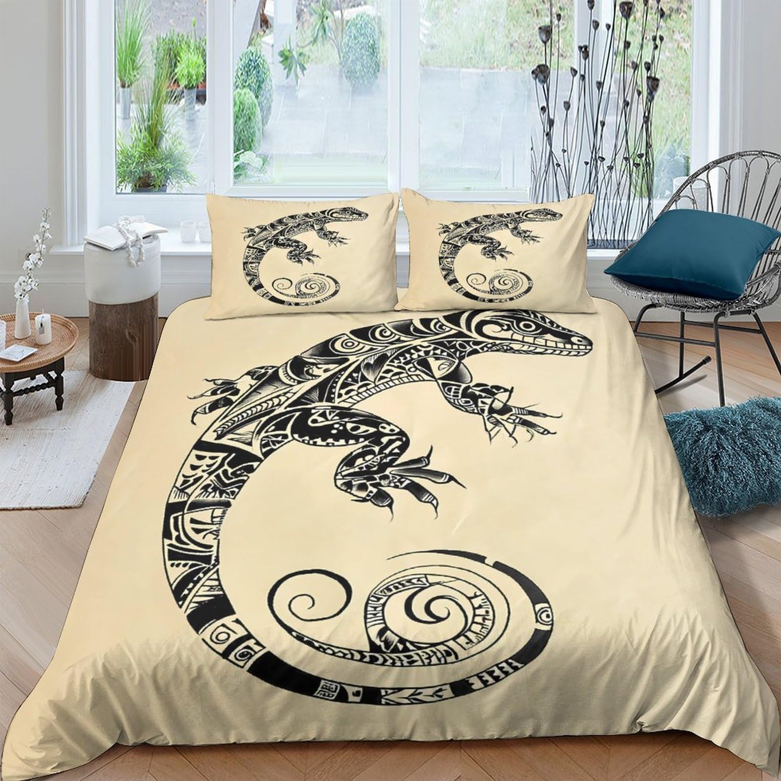 Ctjqhvkz Style-5 3D Printed Tribal Lizard Fitted Sheet Microfiber Soft Washable Geometric Reptile Mattress Cover For Bedroom Guest Room Decor Single（135X200cm）