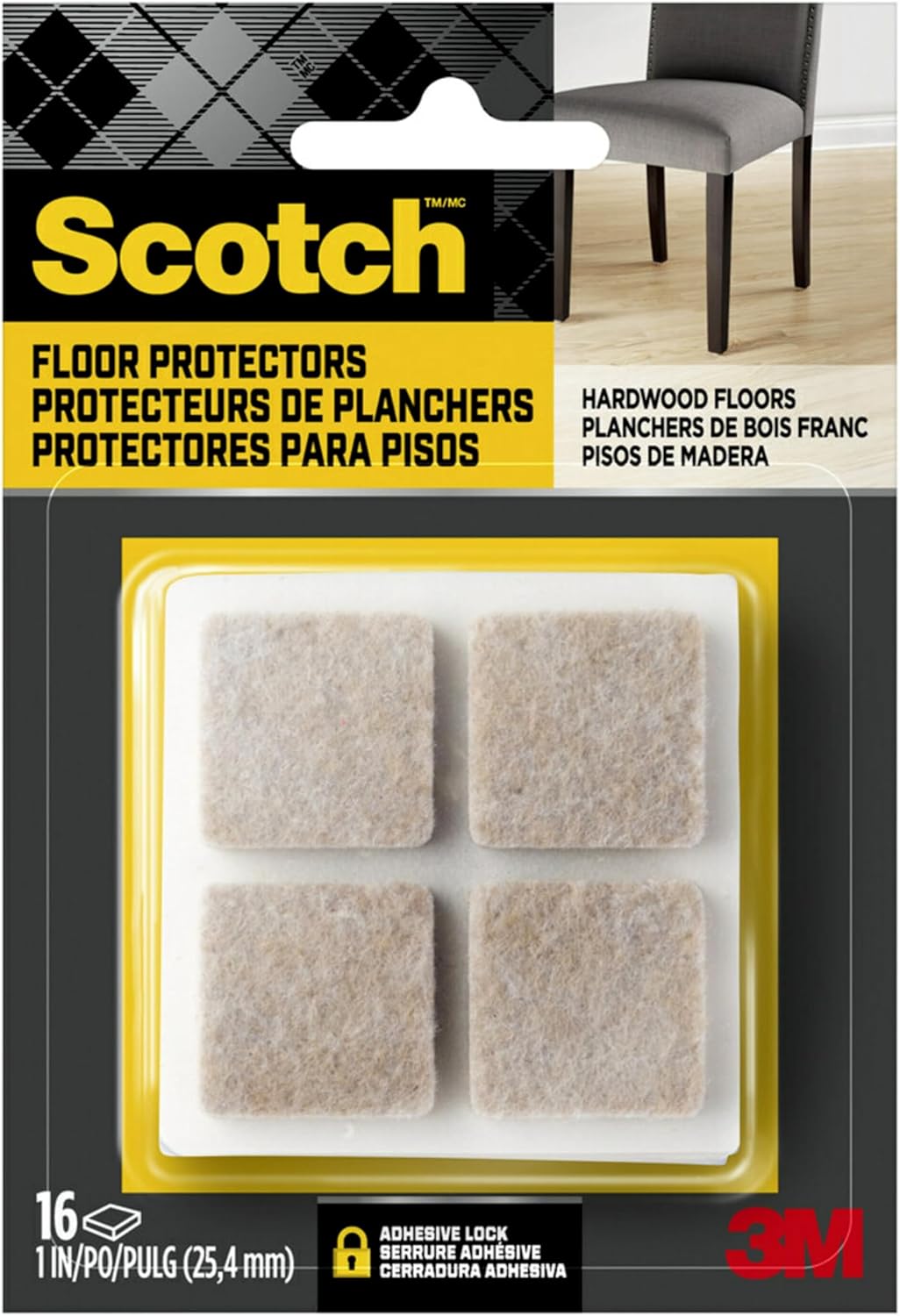 Scotch Beige Felt Furniture Pads (16-Pack, 1x1 Inch) - Self-Stick Hardwood Floor Protectors from Scratches, Dents & Nicks (SP802-NA)