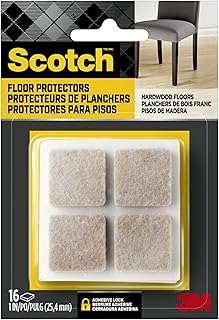 Scotch Felt Pads 16 PCS Beige, Felt Furniture Pads for Protecting Hardwood Floors, 1 x 1 in. Square, Easy-to-Apply, Self-Stick Design, Reliable Protection from Nicks, dents and Scratches (SP802-NA)