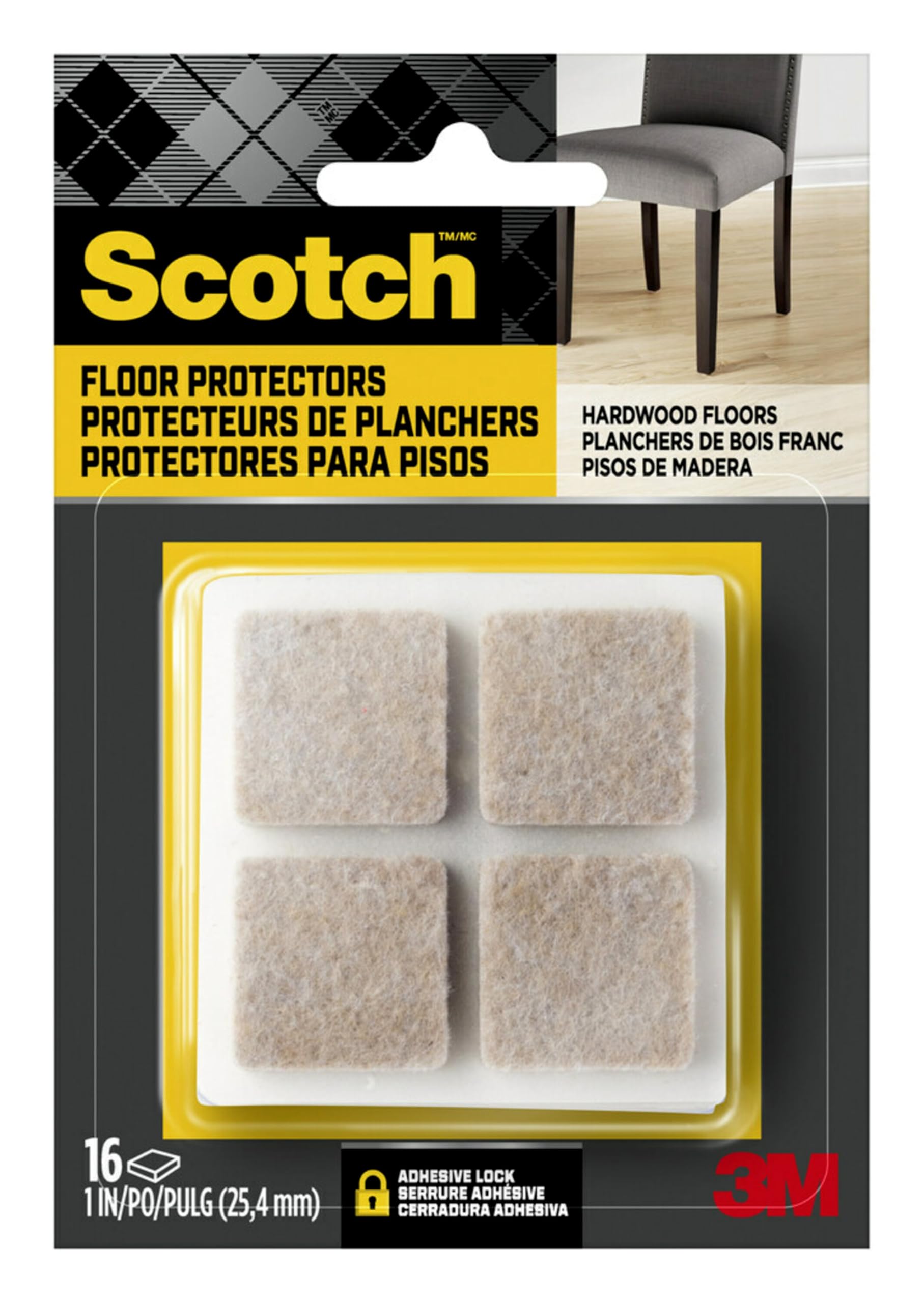Scotch Felt Pads: 1 in. square / 16-pack (Beige)