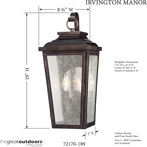 Miniatura 2 de Minka Lavery Irvington Manor 72170-189 - Farol de pared exterior de aluminio, 150 vatios, bronce