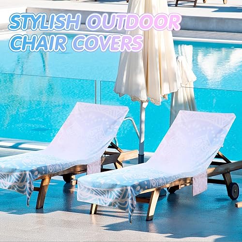 Miniatura 5 de 2 fundas para sillas de playa de 28.7 x 82.5 pulgadas con bolsillos laterales, fundas de toalla para silla de piscina, fundas de toalla de