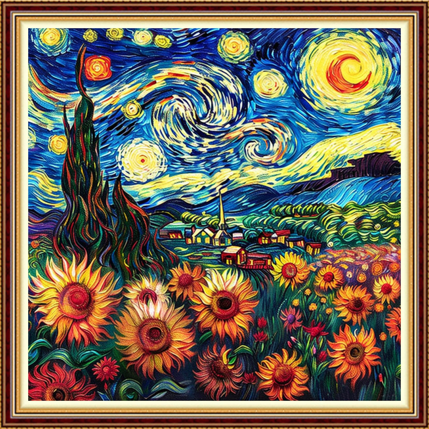 Fanxvivy Stamped Counted Cross Stitch Kits for Adults Printed Cross-Stitch Patterns 11CT Stamped or Counted Cross Stitching Embroidery Kit Needlepoint Kits-Van Gogh Starry Sky Sunflower 18x18 inch