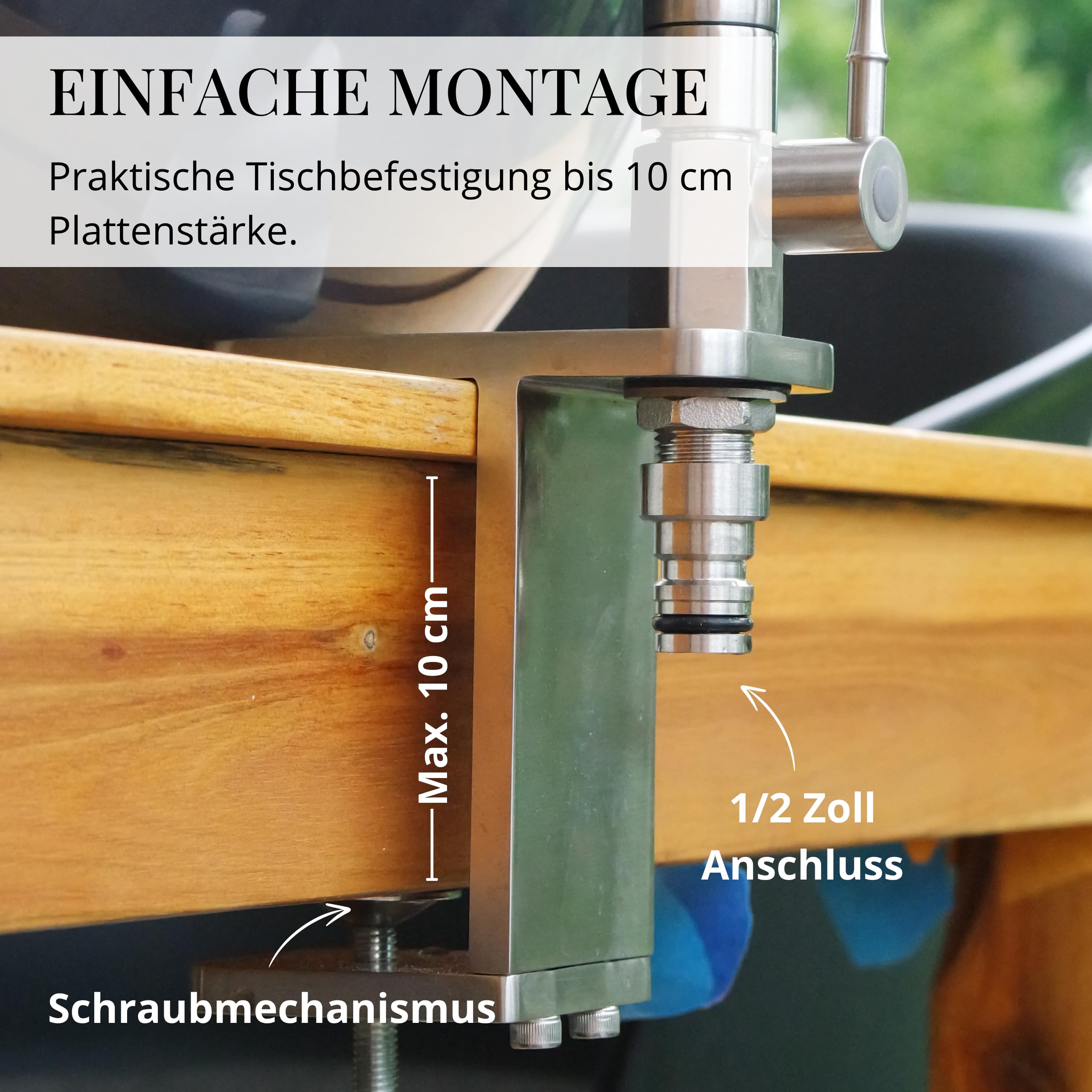 Flexibler Edelstahl Wasserhahn für Outdoor Küche/Camping | Kaltwasserhahn, Mobiles Waschbecken, Garten geeignet, Hochwertig