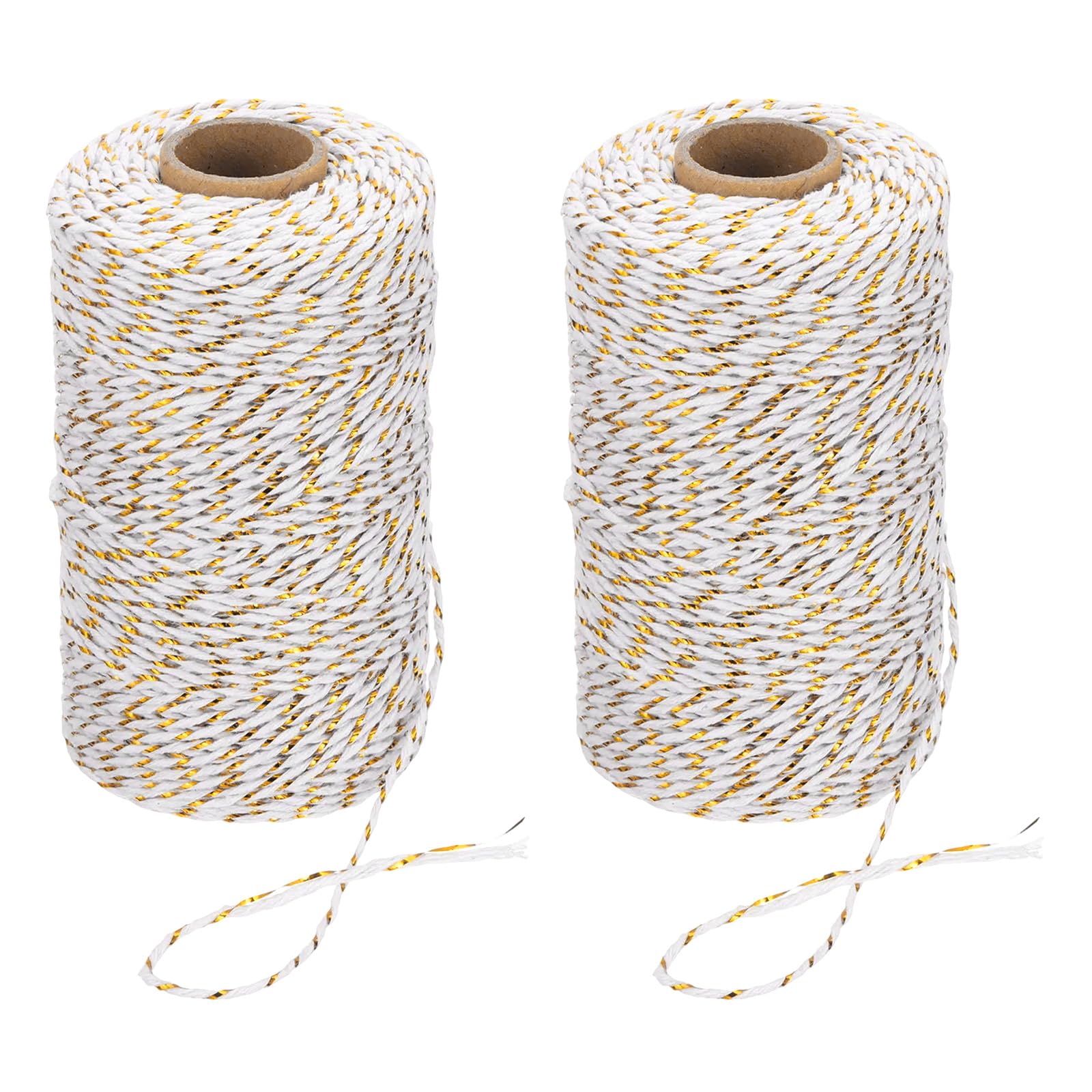 PATIKIL 100m Butcher String Twine, 2 Roll 2mm Cotton Bakers Decorative Twine String Rope Cord for Gift Wrapping Arts Crafts Party Kitchen Gardening, Gold White