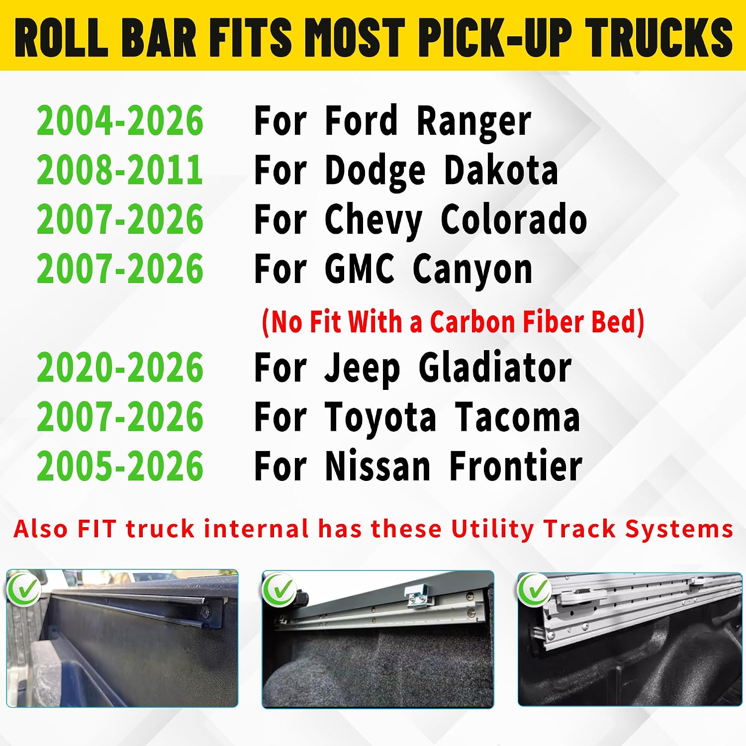 MONOKING Mid Size Roll Bar with Detachable Cargo Basket 3rd Brake Light, for Tonneau Cover for 2007-2026 Tacoma Gladiator Colorado Ranger Canyon Frontier Dakota, Rugged Carbon Steel