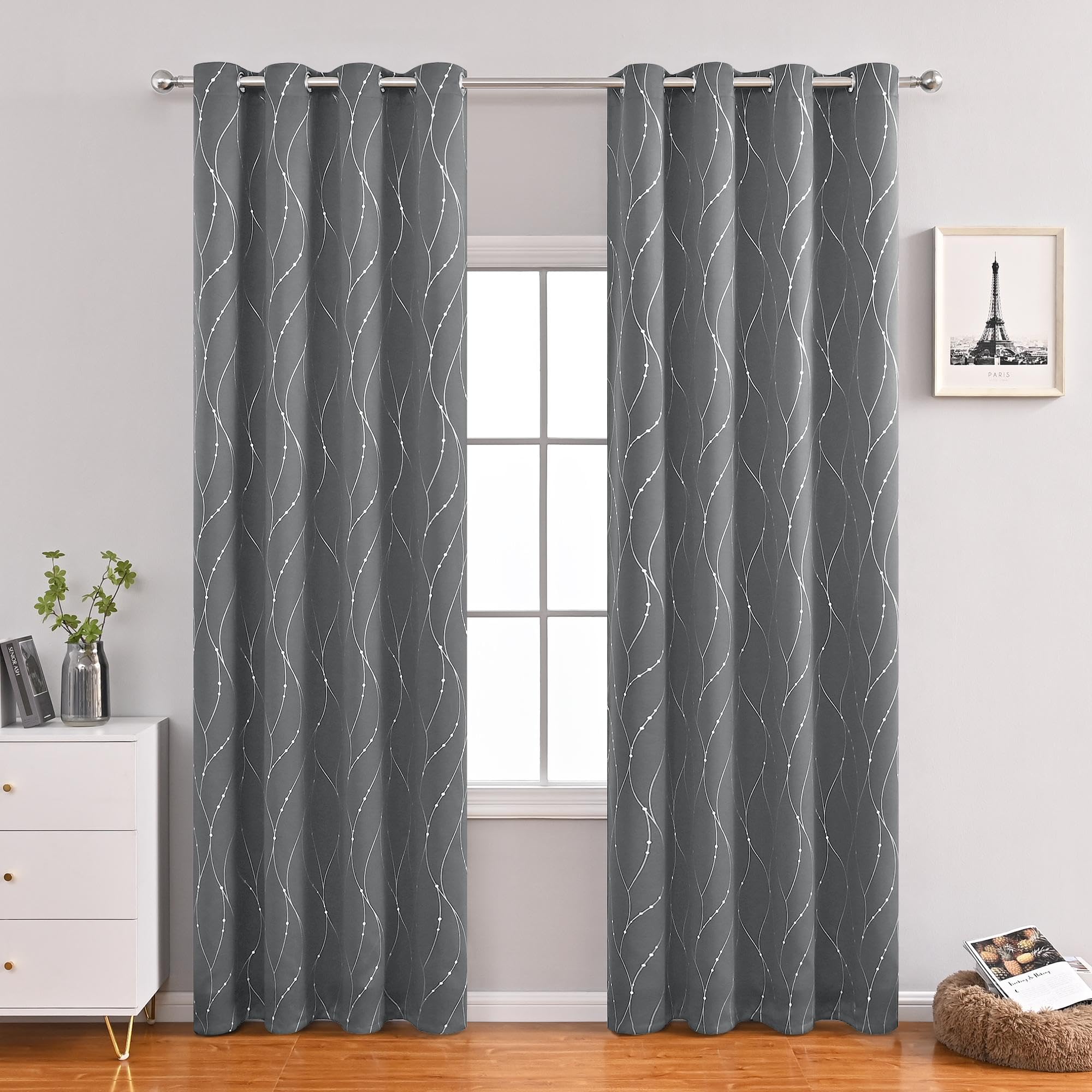 Verdunklungsgardine Grau WxH/2x70x220cm Gardinen WohnzimmerDicke Vorhänge mit Ösen für Wohnzimmer 2er Set Küchen Kälteschutz & Hitzeschutz Fensterdekor Landhaus Gardine Vorhänge