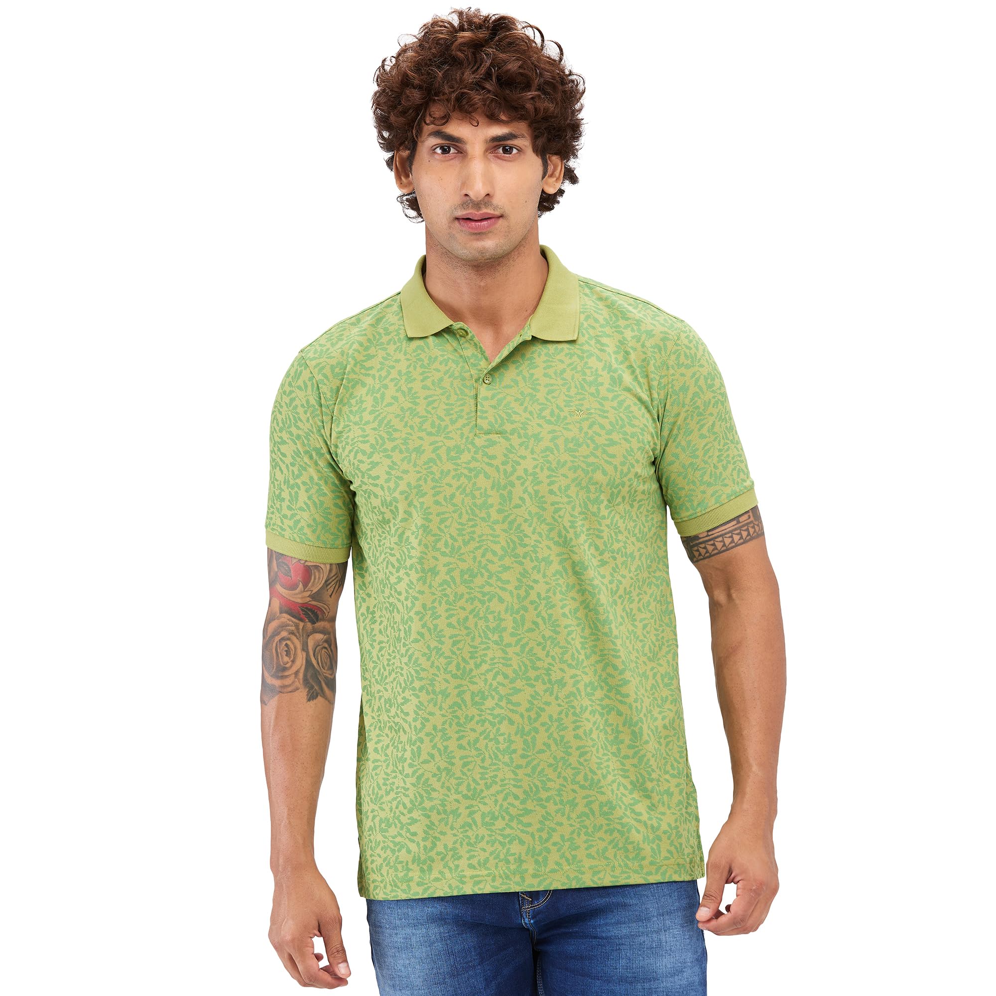 park avenue Men's Slim Fit Print Pattern Cotton Polyester Blend Rib Collar with Tipping Half Sleeve Polo Casual T-Shirt-picture-27