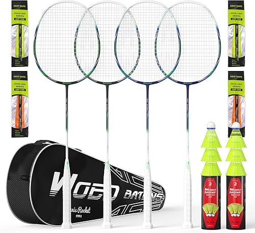 Miniatura 14 de Raquetas de bádminton profesionales de fibra de carbono para patios traseros y gimnasio