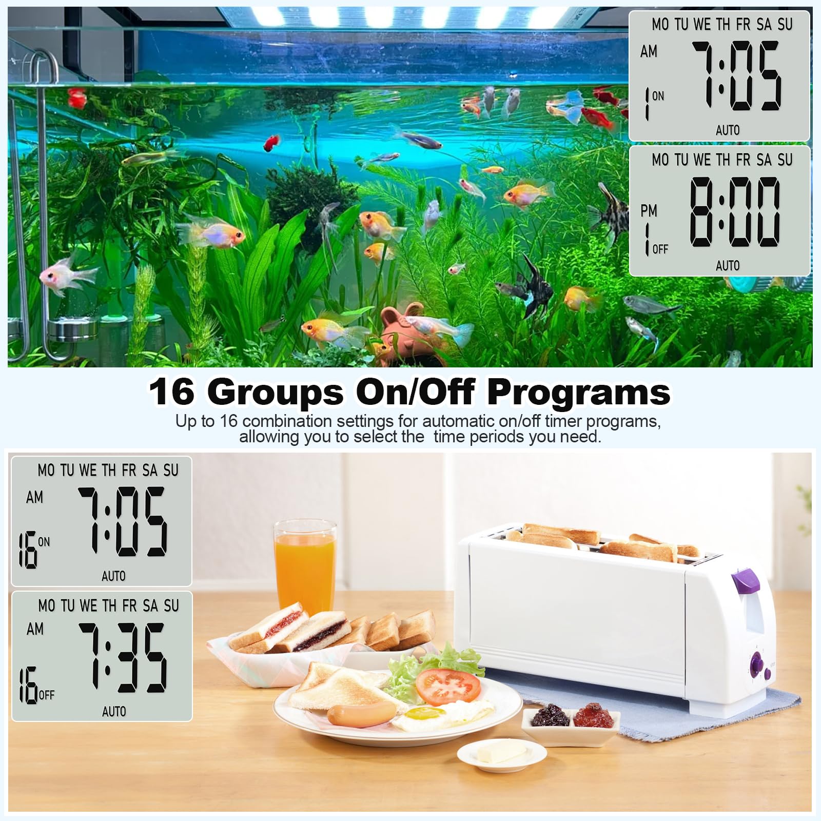 Digital Timer Plug Socket UK, 24h-Week Socket Timer Switch With 16 On-Off Programme LCD Display - Image 3