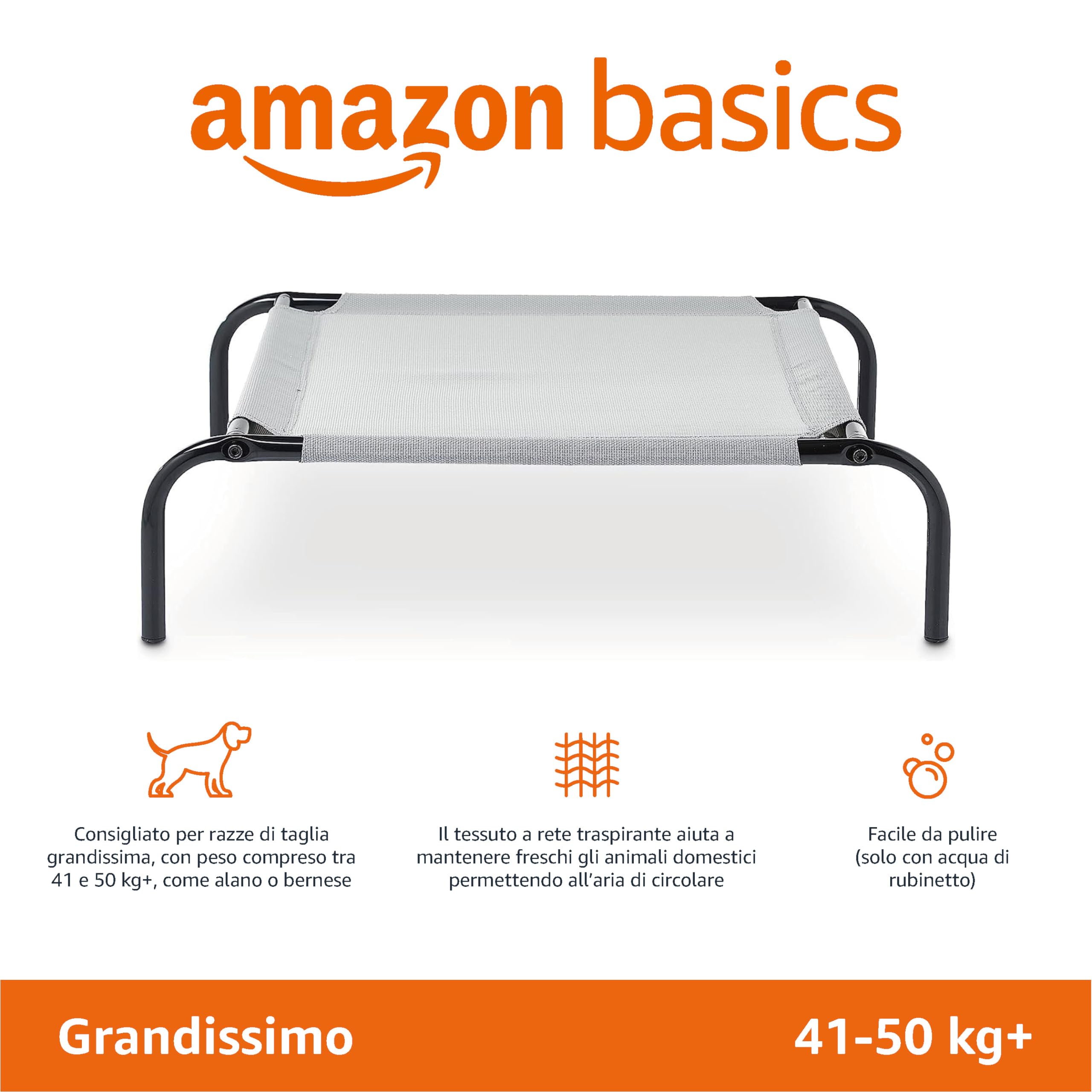 Amazon Basics Cane, Lettino rialzato rinfrescante per animali domestici, stoffa, Misura XL, Grigio, L 153 x P 94 x H 23 cm
