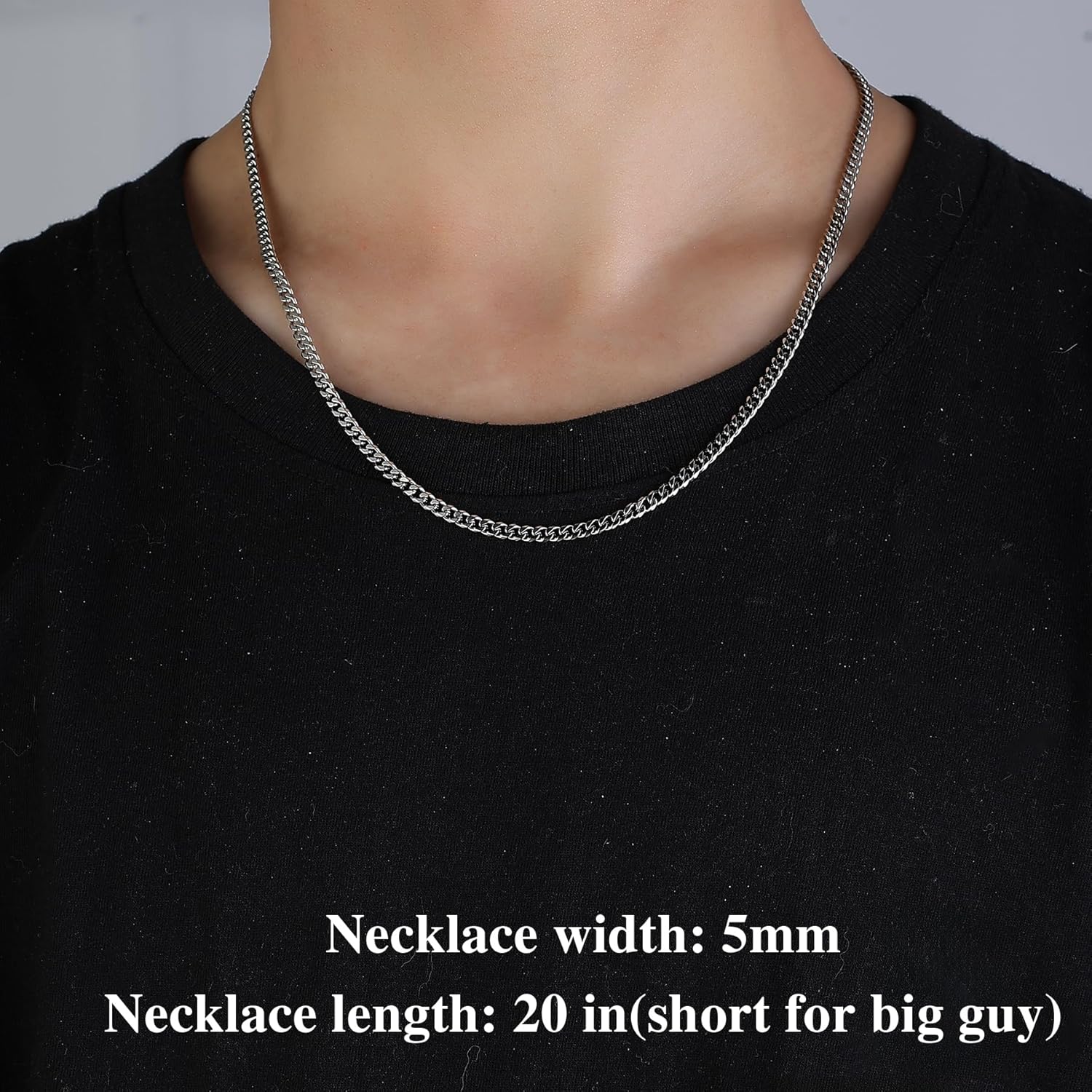 3.5mm/5mm Silver Stainless Steel Cuban Link Chain Necklace Jewelry for Men, 18-26 Inches - Image 3