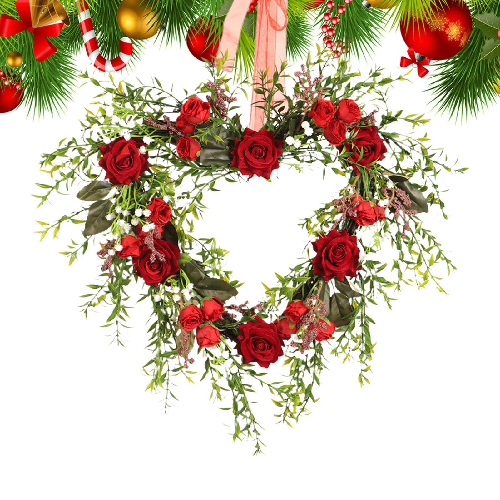 Couronne florale artificielle en cœur pour porte et mariage