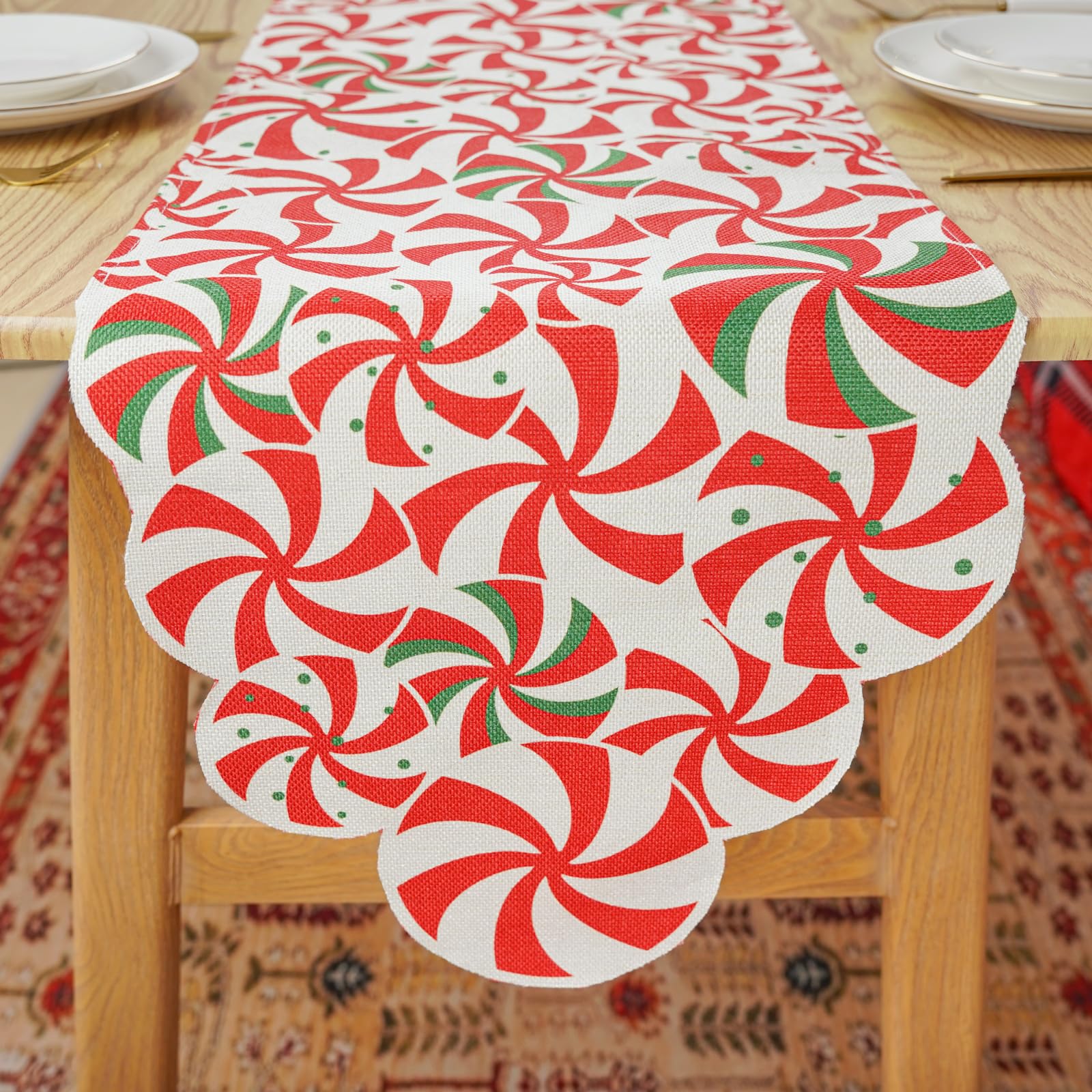 Camino de mesa de Navidad, piruletas de bastón de caramelo, decoración de mesa roja para el hogar, invierno, Navidad, vacaciones, interior, cocina, comedor, decoración de 13 x 108 pulgadas