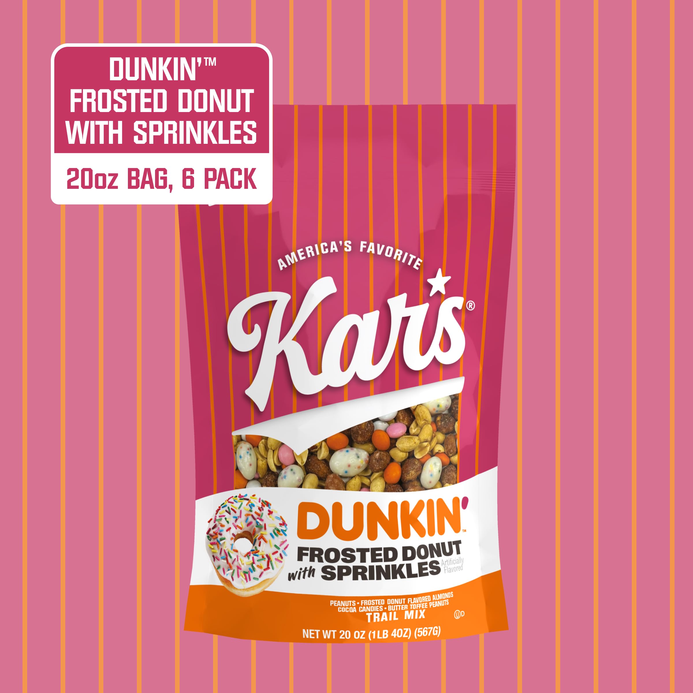 Kar’s Nuts Dunkin’ Frosted Donut with Sprinkles Mixed Nuts – Sweet Candy-Coated Nuts Mix, 5oz Grab & Go Bags (Pack of 12) – Trail Mix Sweet Snacks for Adults & Kids: Frosted Donut with Sprinkles 20 Ounce (Pack of 6)