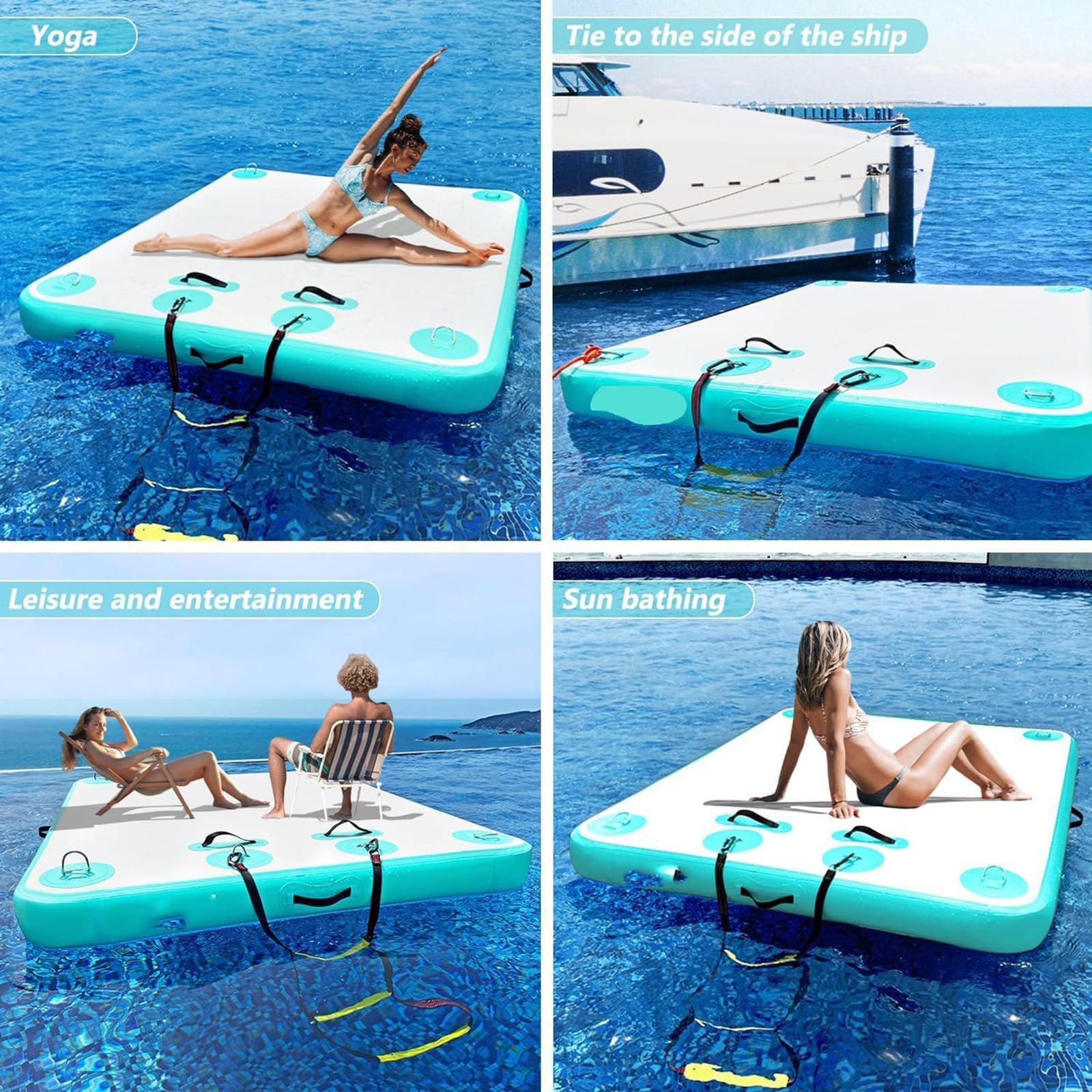 Aufblasbare schwimmende Plattform, dickes PVC, rutschfestes Luftdock mit abnehmbarer Leiter für Pool, Strand und Ozeanspaß