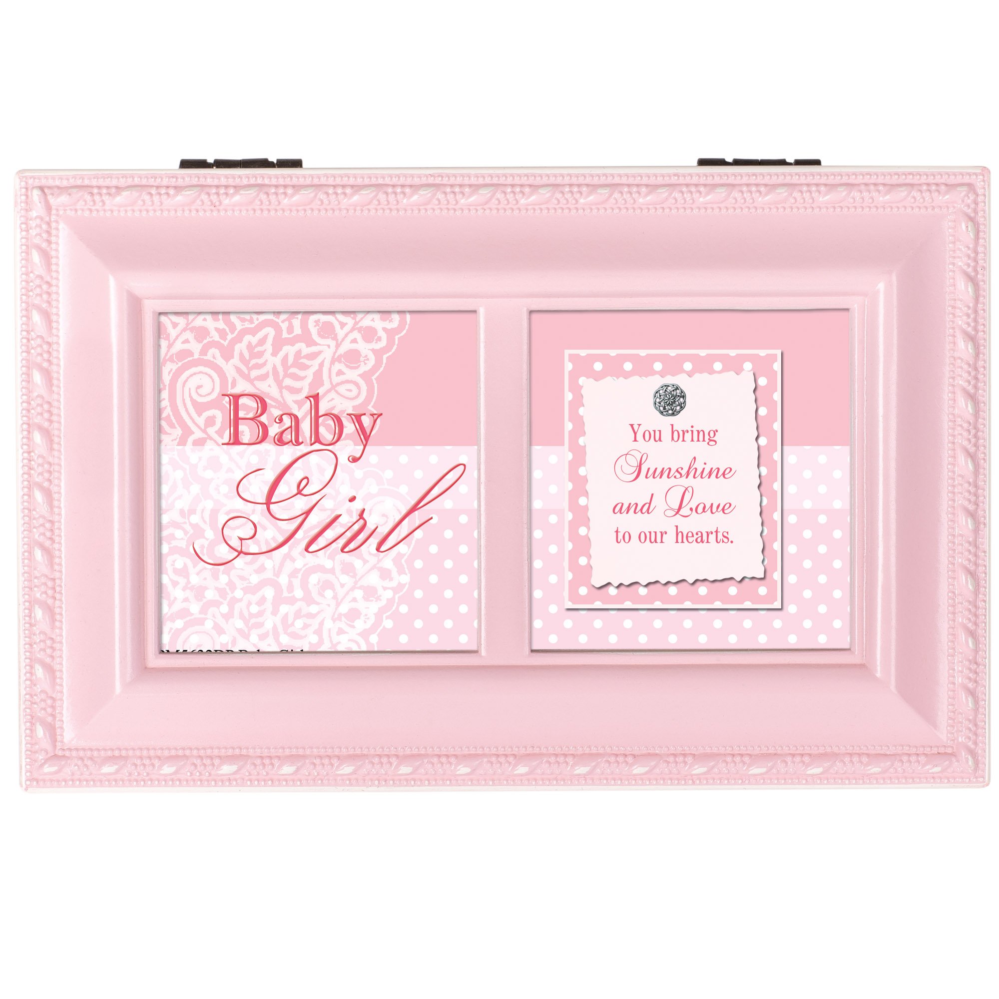 Cottage Garden Baby Girl You Bring Sunshine Love Spazzolato Silvertone Jewelry Music Box Suona Brahms Ninna Nanna