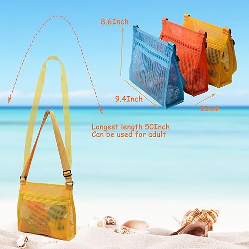 Miniatura 21 de Bolsas de playa para recoger conchas - Bolsas de malla para niños y adultos, Negro+azul profundo+marrón