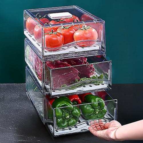 Miniatura 8 de Contenedores de almacenamiento de frutas para refrigerador, paquete de 2 contenedores apilables para refrigerador, sin BPA, contenedores de