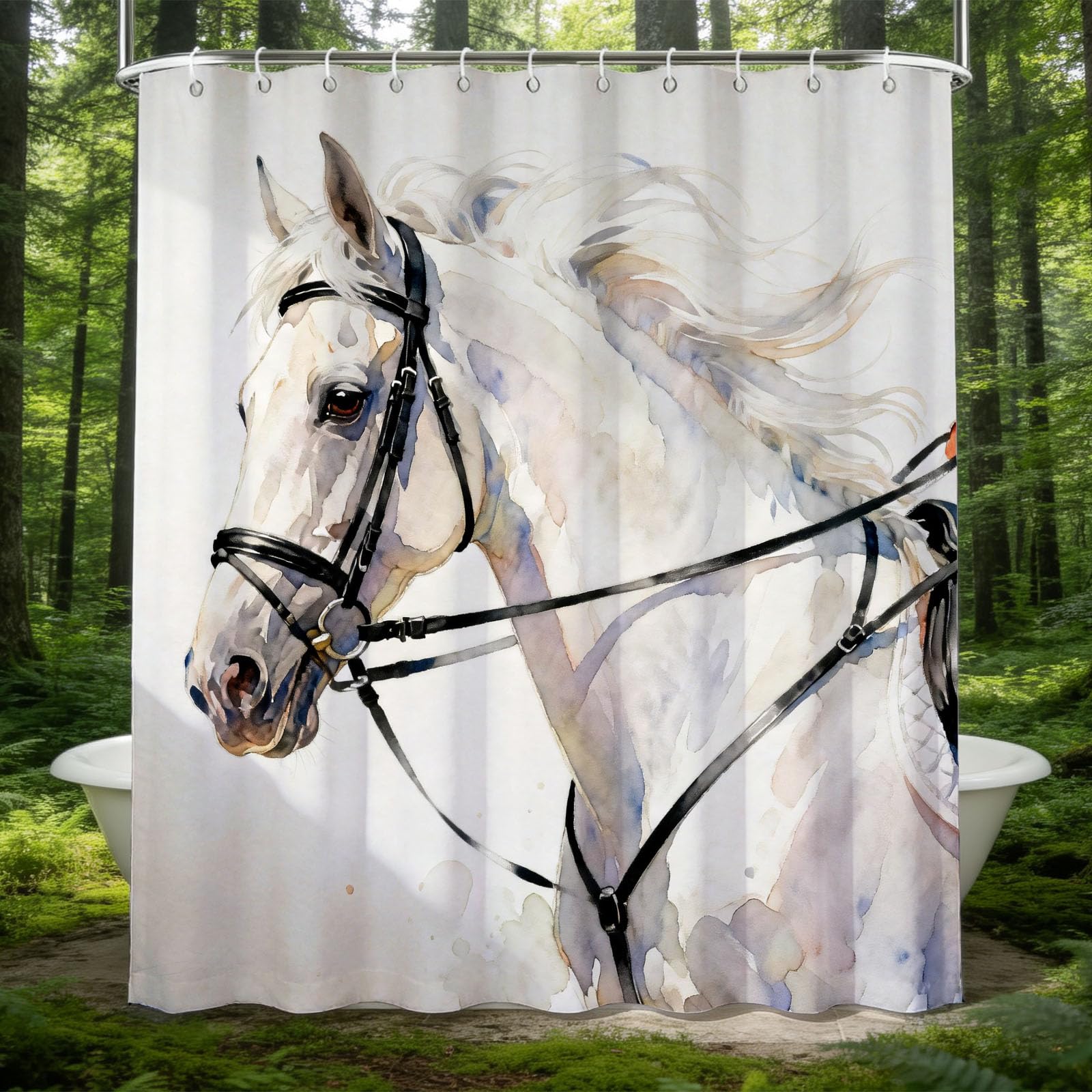 Hongduo 3D Snowy Horse Shower Curtain for Stalls Bathtubs Cartoon Bathroom Decor Shower Curtain Set Polyester Fabric Waterproof 180x180cm/71X71 Inch with Hooks