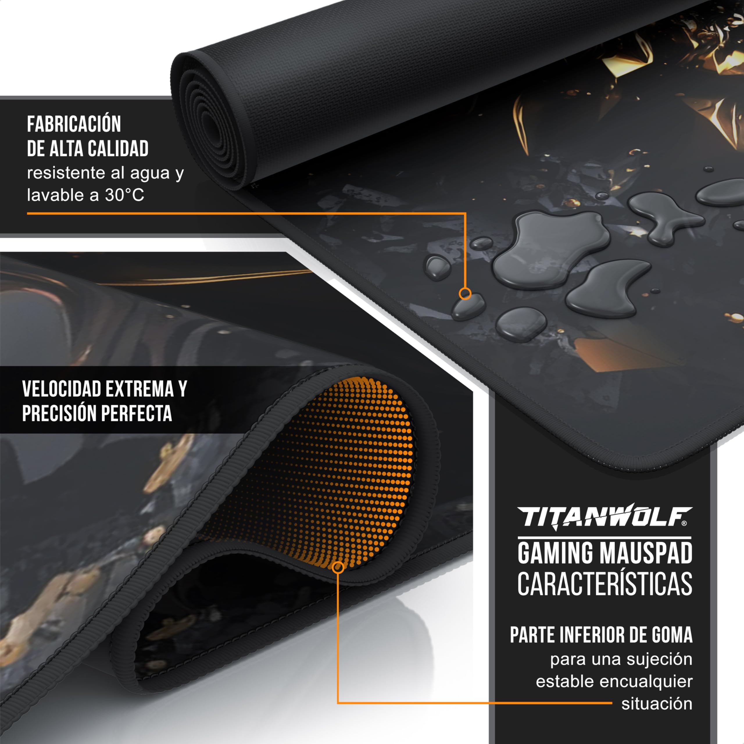 TITANWOLF – Alfombrilla Gaming XXL para ratón 900x400 – Mouse Pad - Precisión y Velocidad - Parte Inferior de Goma para una sujeción Estable - Antideslizante, Resistente al Agua – Gold Lion