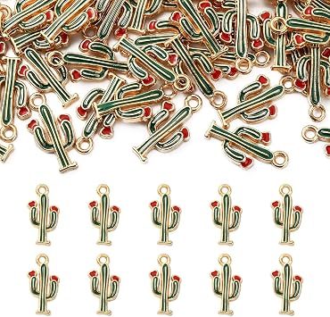 DanLingJewelry 100 pcs Gold Plated Color Cactus Charms Enamel Charms for Jewelry Making DIY Craft Finding