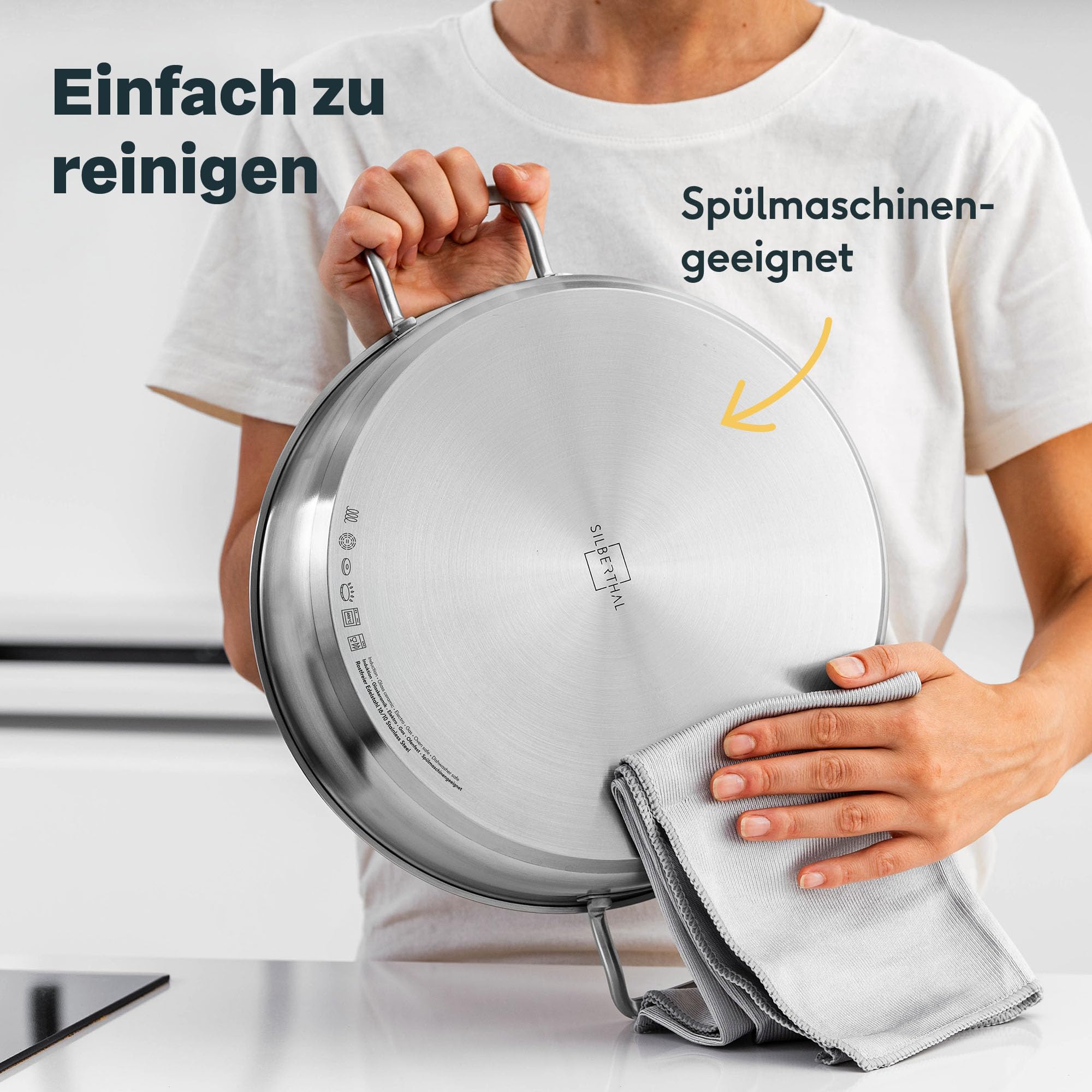 SILBERTHAL Schmorpfanne Unbeschichtet 28 cm hoher Rand | Servierpfanne mit Deckel - Backofengeeignet bis zu 400° - Induktionsgeeignet - 5l