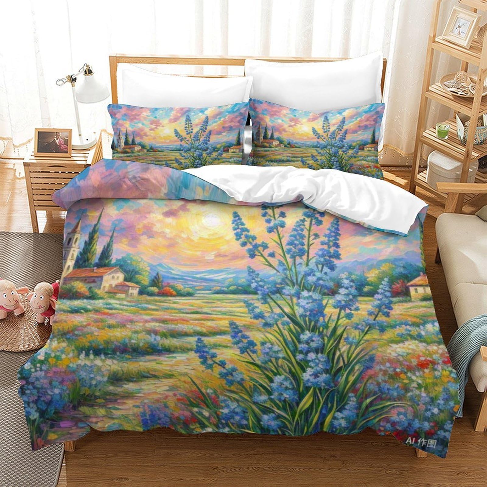Housse de couette 260x220 cm flocon de neige bleu imprimée en 3D avec fermeture éclair