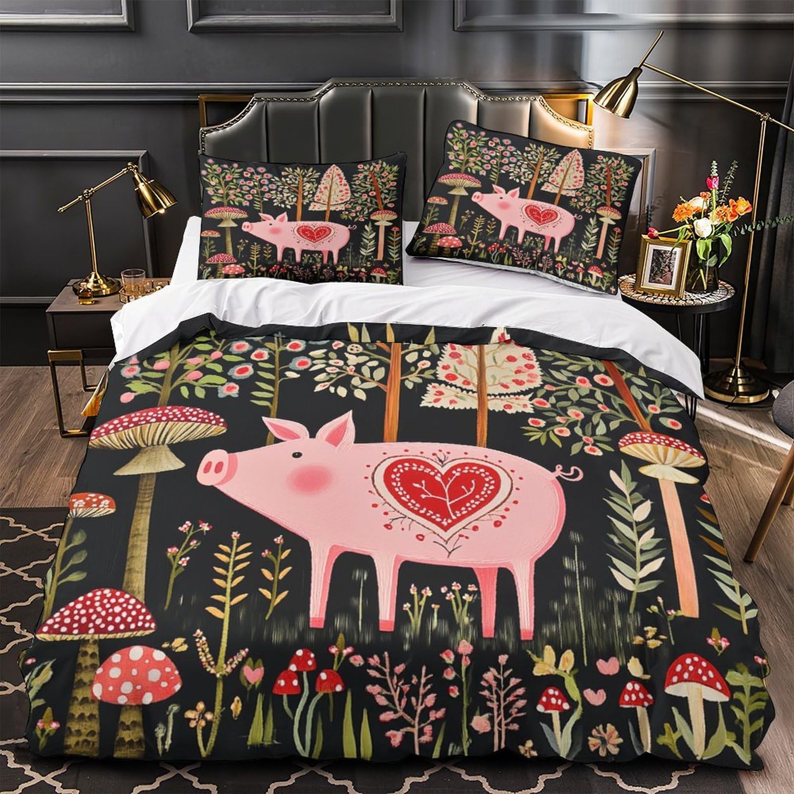 Drap de couette cochon rose 3D pour une décoration de chambre folk et cocooning