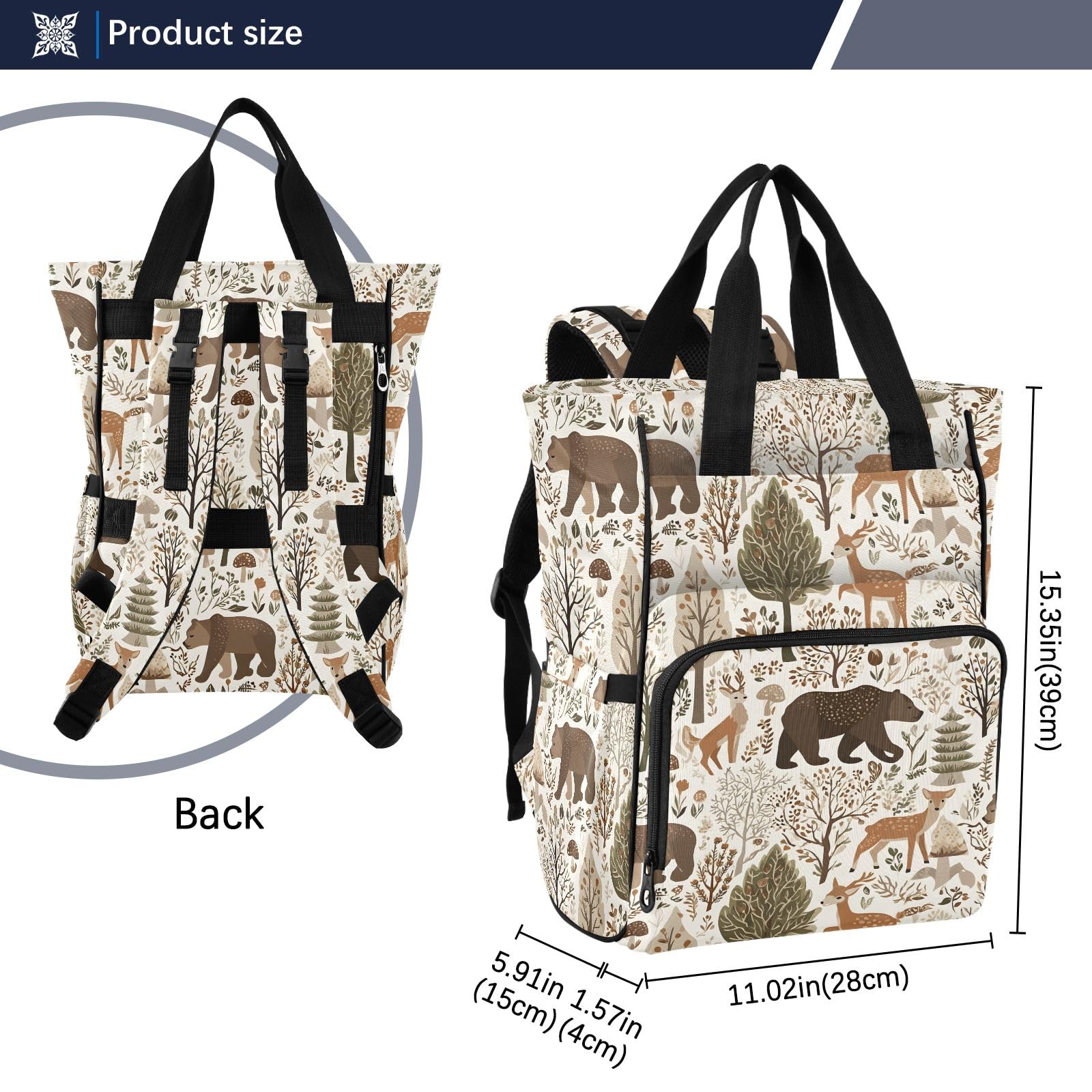 Mnsruu Borsa per pannolini per bambini con motivo animale selvatico disegnato a mano borsa grande borsa impermeabile da viaggio borse per pannolini per mamme e papà