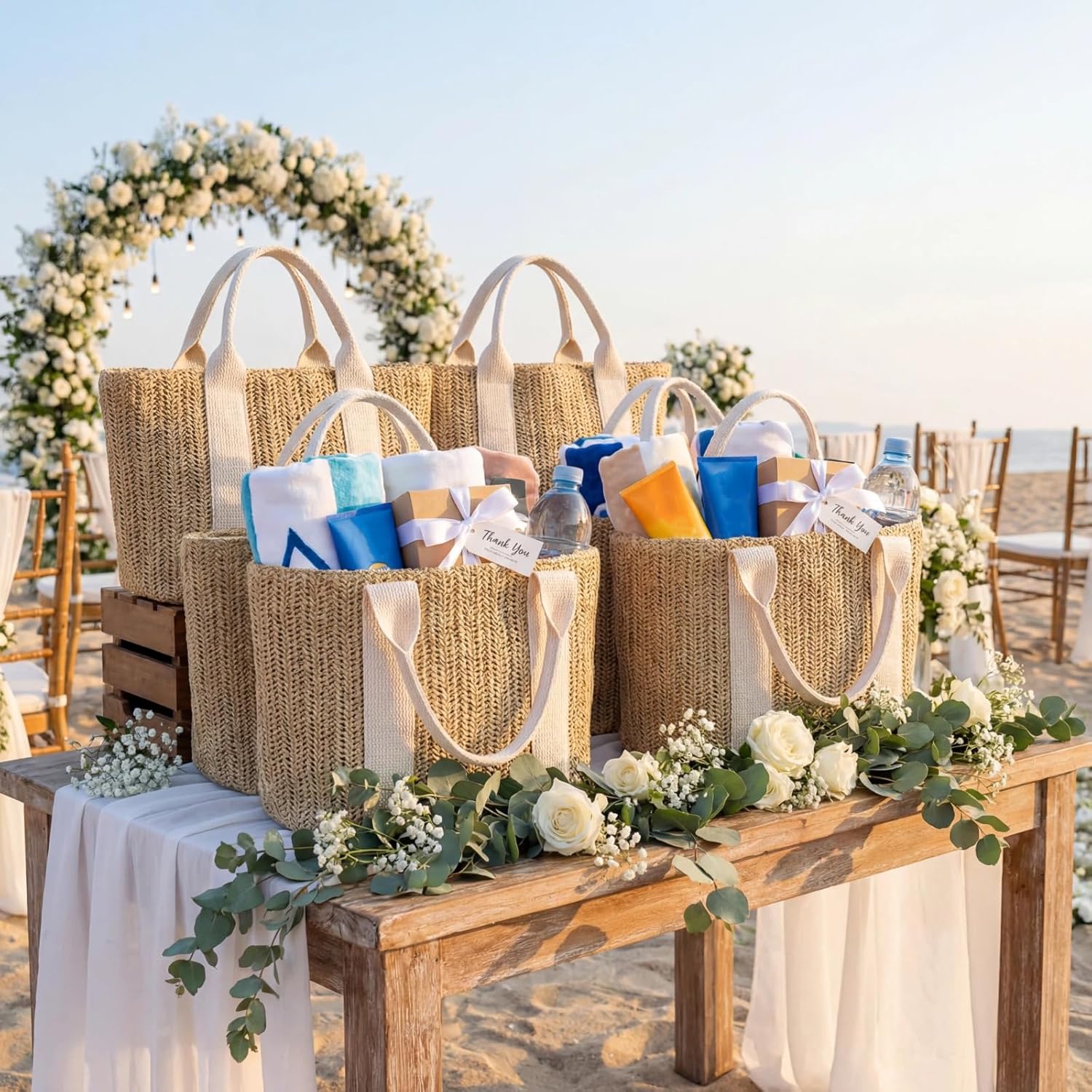 Paterr Mini Beach Straw Bags for Bachelorette Favors Burlap Tote Bag with Handle for Bridesmaid Bridal Shower Gifts