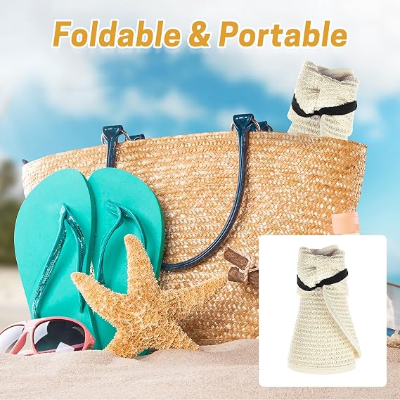 Kids Summer Roll Up Sun Visor Hat Wide Brim Straw Teens Beach Hat Cap Sun Hats with Bow for Girls