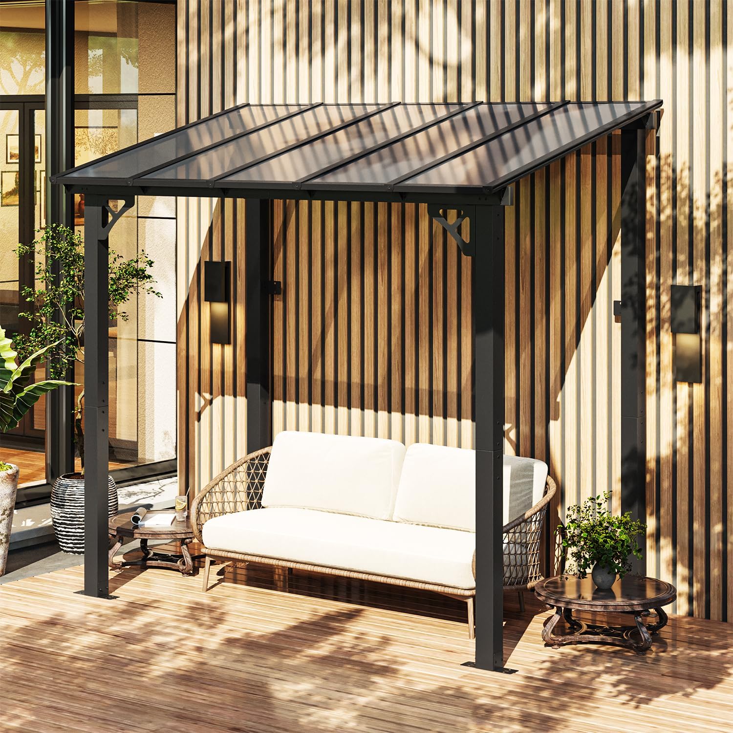 8' x 5' Gazebo for Patio, Gazebo Pergola with Sloped Roof, Large Wall-Mounted Heavy Duty Awnings, for Backyard, Patio, Deck and More