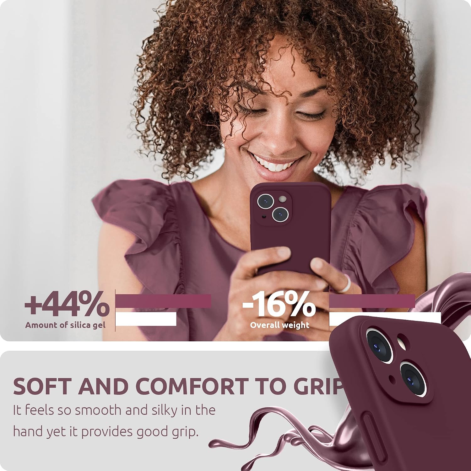 SURPHY Compatible with iPhone 13 Mini Case with Screen Protector, (Camera Protection + Soft Microfiber Lining) Liquid Silicone Phone Case 5.4 inch 2021, Plum