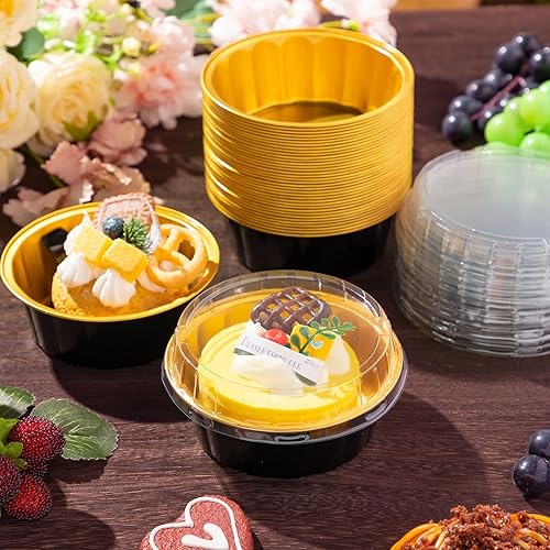 Miniatura 4 de 100 paquetes de ramequines desechables con tapas de 8 oz, ramequines de papel de aluminio para creme brulee, forros desechables para magdalenas para