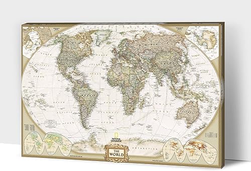 Lienzo decorativo con mapa del mundo vintage, imagen de fondo de mapa náutico beige sobre lienzo para decoración de oficina, mapa de tierra antiguo,