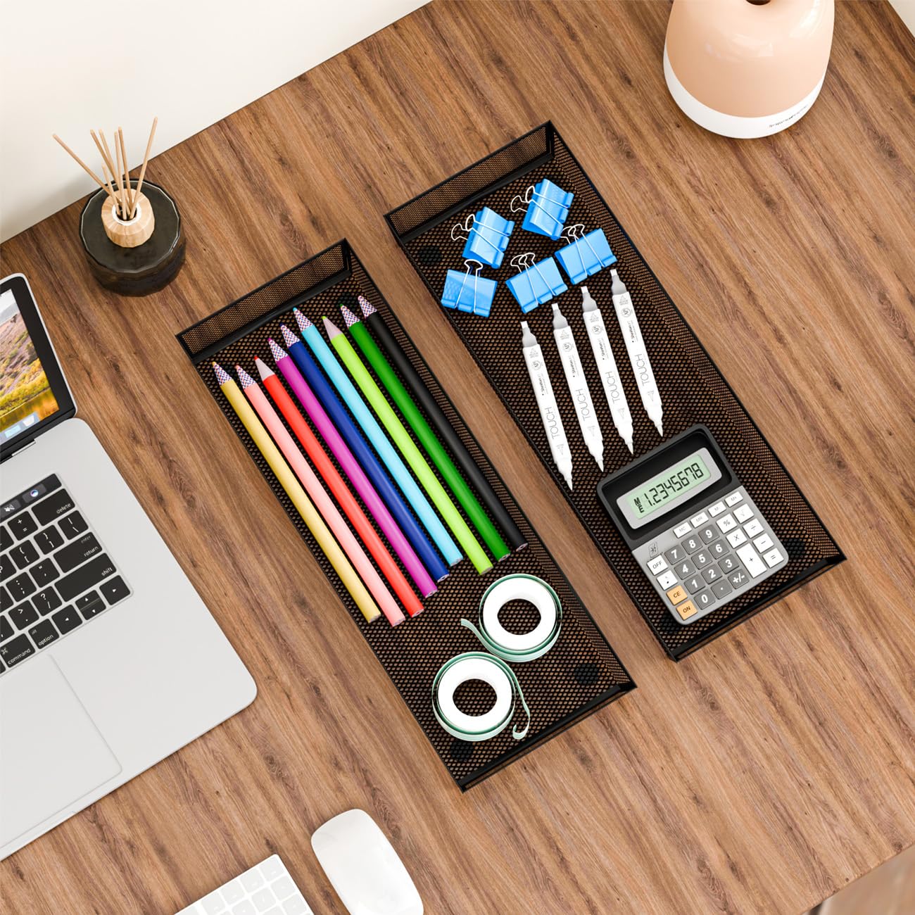 BYCY Organizador de cajones de cubiertos, organizador de utensilios de malla para almacenamiento de cocina, bandeja de malla de metal de acero negro para cubiertos, tenedores, cucharas, cuchillos (15