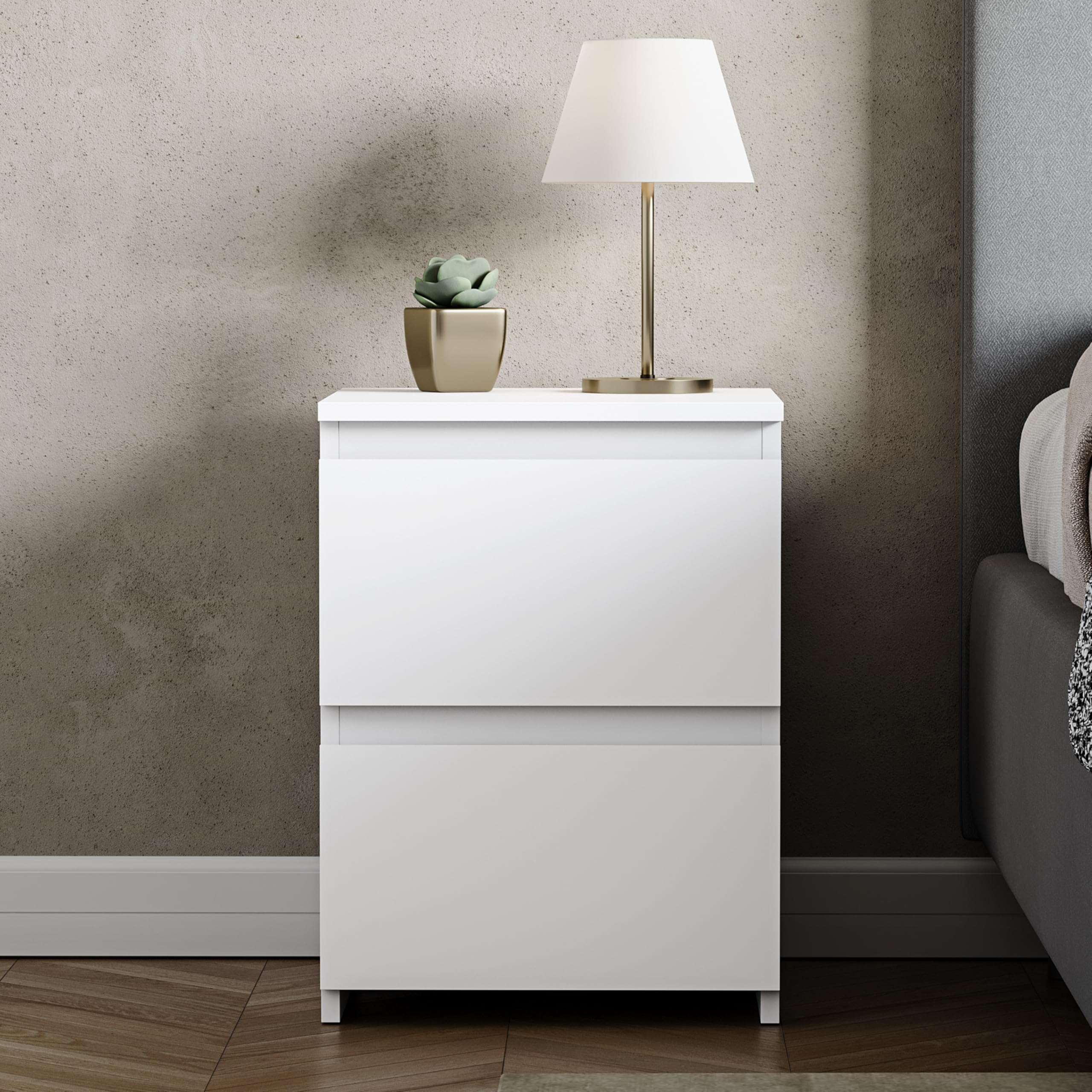 Vida Designs Denver - Comodino grande con 2 cassetti, per camera da letto, moderno, 48 x 39,5 x 39,5 cm (altezza x larghezza x profondità) (bianco)