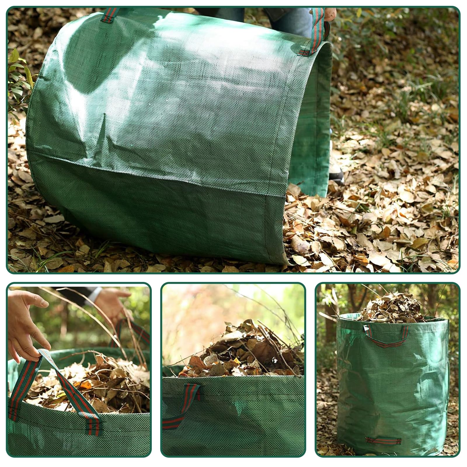 Sacchi for rifiuti da giardino riutilizzabili, confezione da 1/2/3/4 sacchi da giardino resistenti, sacchi for rifiuti verdi con 1 guanto(1pcs)