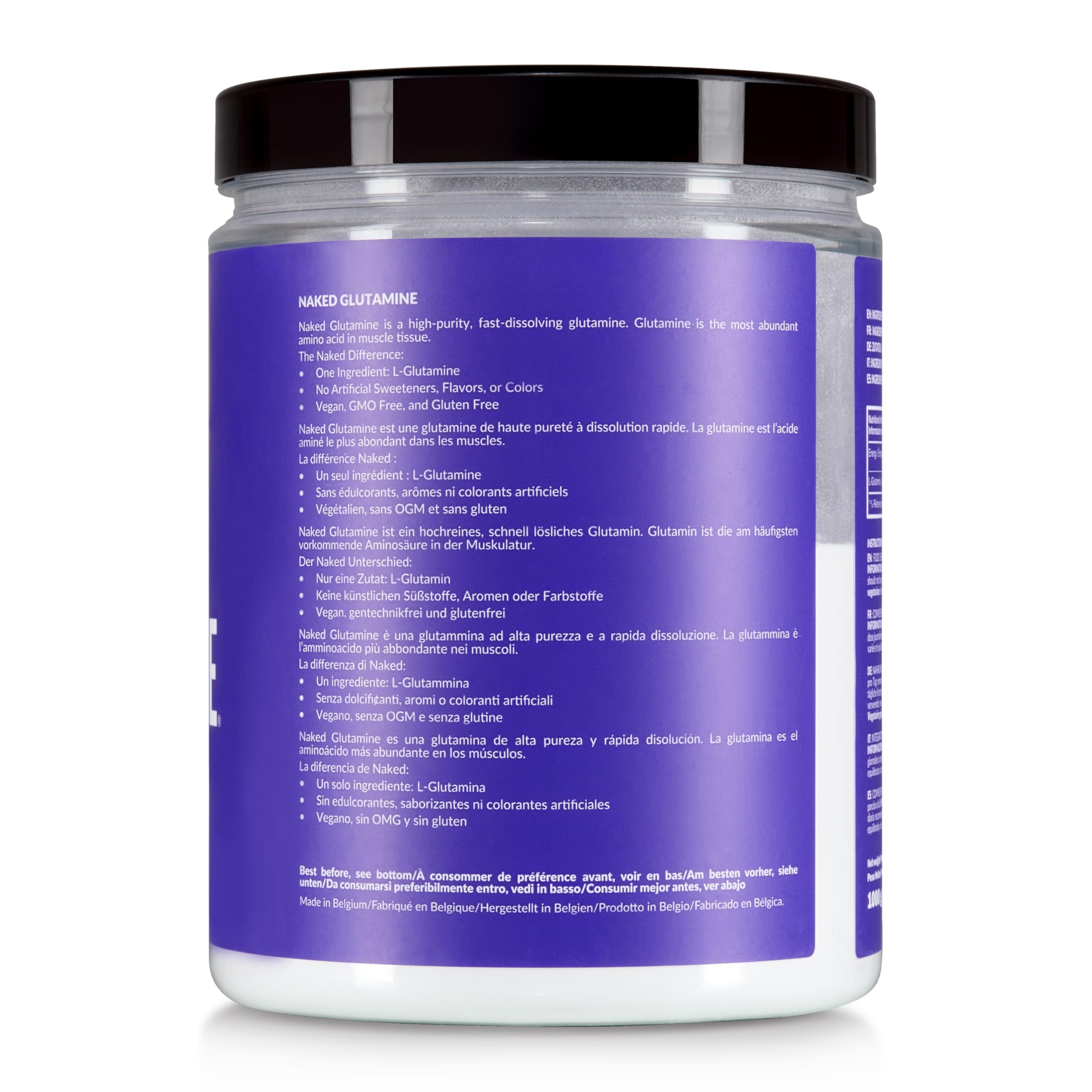 NAKED L-Glutamine – 200 doses – 1000 g, vegan, sans OGM, sans gluten et sans soja. Limite la dégradation musculaire et améliore la synthèse des protéines. Sans additifs