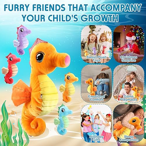 Miniatura 6 de Shappy Juego de 5 animales de peluche de caballito de mar de 17 pulgadas con 4 lindos bebés en su vientre, suave peluche de caballo de mar con