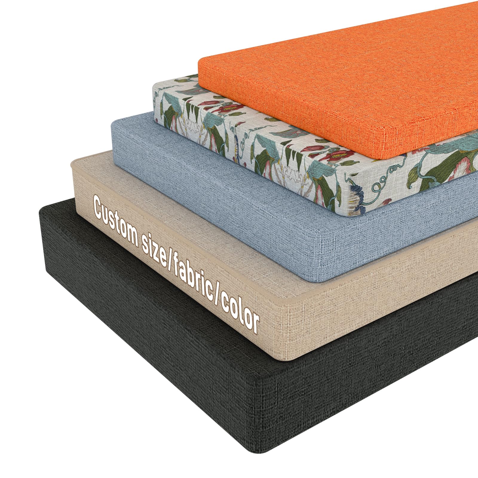 Mansfil Custom Bench Cushion Indoor/Outdoor, High Resilience Foam Window Seat Cushion, Non-Slip Furniture Pad for Garden/Patio/Bay Window, Custom Fabric, Colour, Size, Piping & Non-Slip Bottom(10cm)