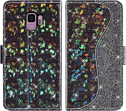 Miniatura 7 de Asuwish Funda de teléfono para Samsung Galaxy S9 con protector de pantalla de vidrio templado y correa para la muñeca, soporte para tarjeta de