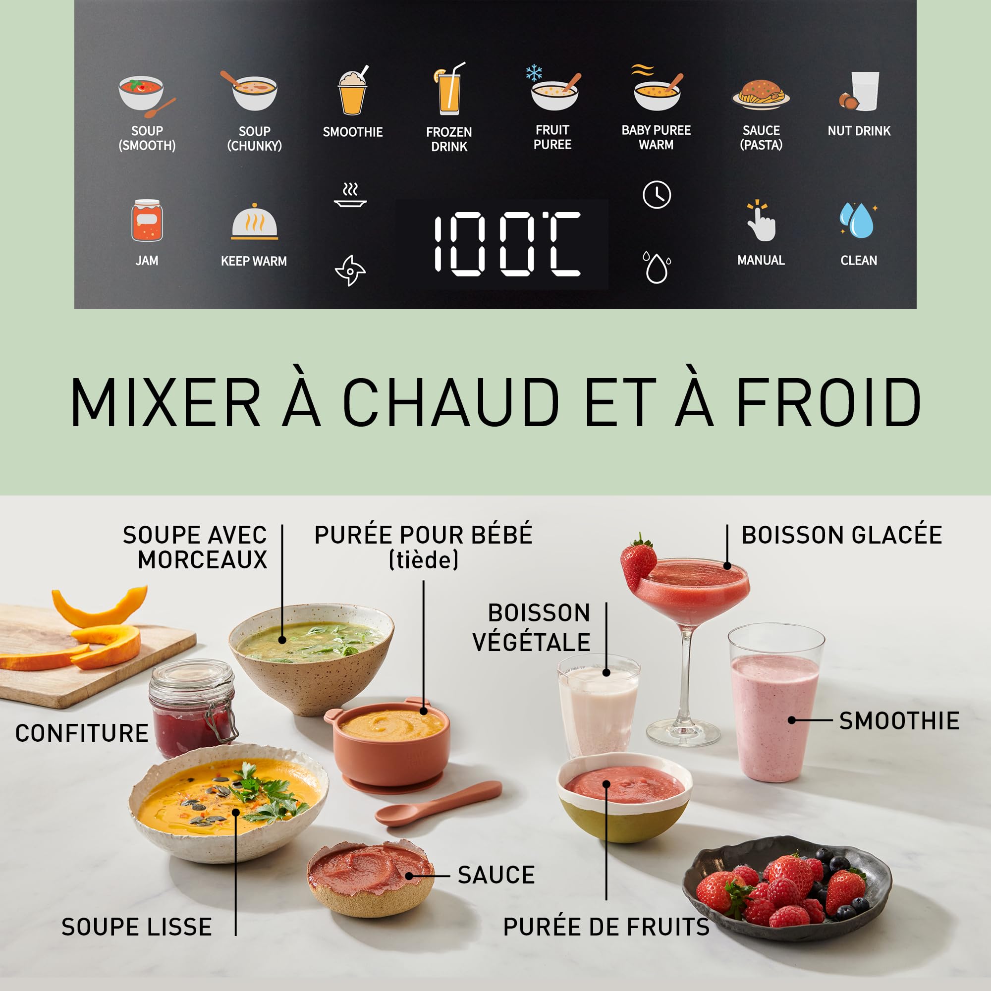 Panasonic MX-HG4401KXE Blender Chauffant, 1.2L, 800W, Chaud et Froid, 9 modes Automatiques, 10 Vitesses, Minuterie, Maintien au Chaud, Nettoyage Automatique, Noir et or Rose